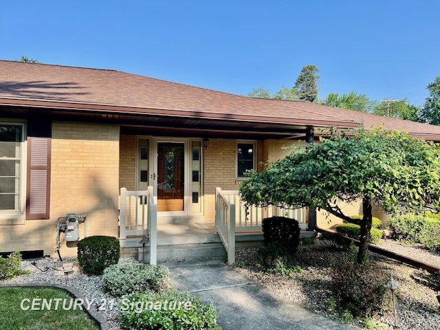 1751 Lathrup Ave, Saginaw, MI 48638 - doorway to property featuring brick siding, a shingled roof, and a porch