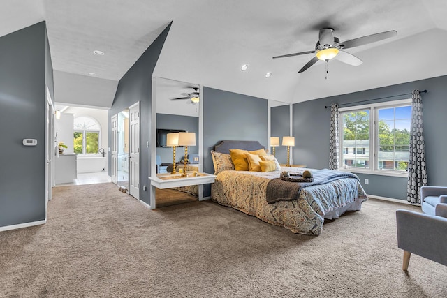3800 Guest Rd, Jackson, MI 49203 - carpeted bedroom with vaulted ceiling, ceiling fan, and recessed lighting