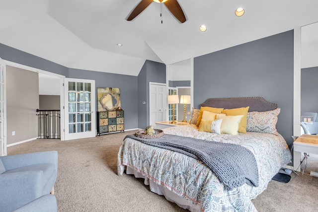 3800 Guest Rd, Jackson, MI 49203 - bedroom with carpet floors, vaulted ceiling, recessed lighting, a ceiling fan, and a closet