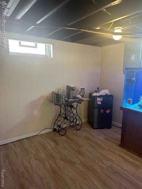 9624 Winston, Redford, MI 48239 - basement with freestanding refrigerator and wood finished floors