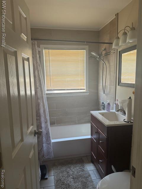 9624 Winston, Redford, MI 48239 - bathroom featuring vanity, shower / bath combo, and tile patterned flooring