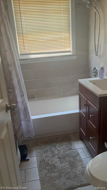 9624 Winston, Redford, MI 48239 - full bathroom featuring vanity, shower / tub combo with curtain, and tile patterned flooring