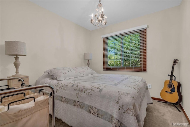 24842 White Plains Dr, Novi, MI 48374 - carpeted bedroom featuring a chandelier and baseboards
