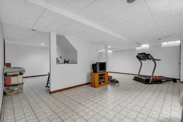 24842 White Plains Dr, Novi, MI 48374 - workout area with baseboards and a drop ceiling