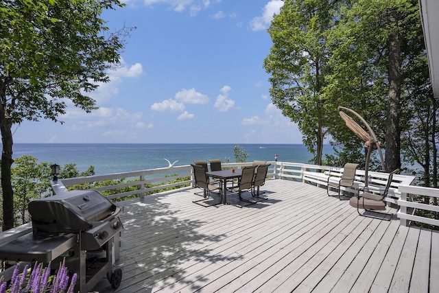 6881 Helena St, West Olive, MI 49460 - wooden terrace with a grill, a water view, and outdoor dining area