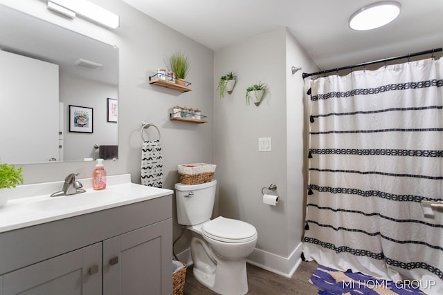 3255 Prairie St SW, Grandville, MI 49418 - full bathroom featuring wood finished floors, vanity, and a shower with curtain
