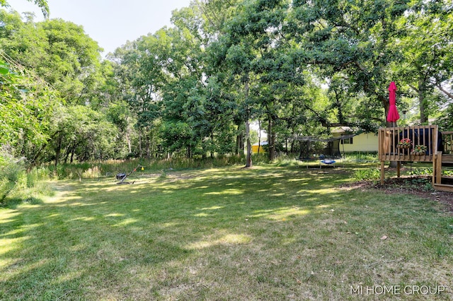 3255 Prairie St SW, Grandville, MI 49418 - view of grassy yard featuring a trampoline and a deck