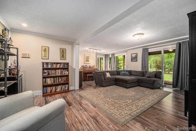 4729 Curtis Ln, Clarkston, MI 48346 - living area featuring a textured ceiling, crown molding, wood finished floors, and recessed lighting