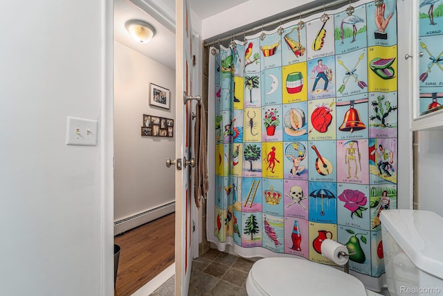 4729 Curtis Ln, Clarkston, MI 48346 - full bath with a baseboard heating unit and a shower with shower curtain