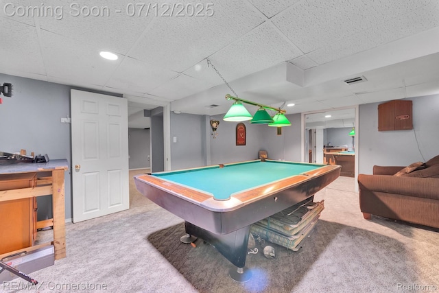 34060 Avondale St, Westland, MI 48186 - game room with a drop ceiling, carpet, and billiards