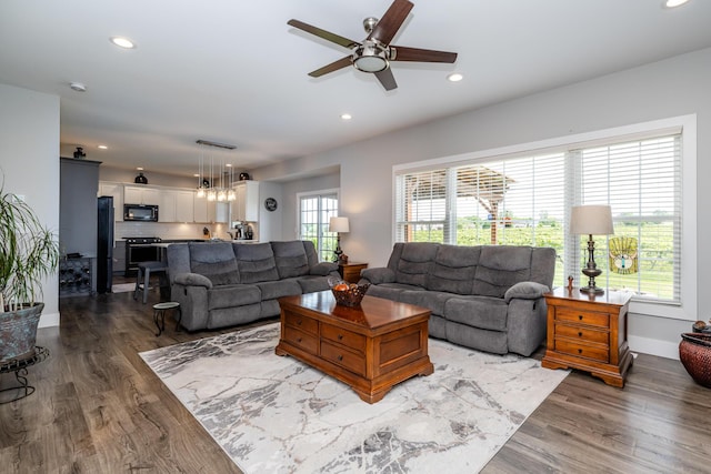 4785 Lauren Ln, Saint Joseph, MI 49085 - living area with a ceiling fan, light wood-style flooring, and recessed lighting