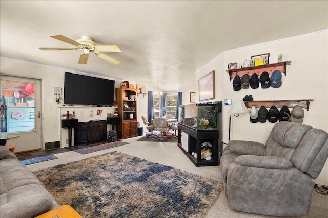 3658 Lake Harbor Rd, Norton Shores, MI 49441 - living room with carpet floors and ceiling fan