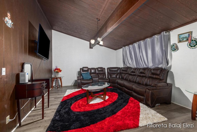 5640 Kraft Ave SE, Grand Rapids, MI 49512 - living room featuring wood finished floors, wooden ceiling, and wooden walls