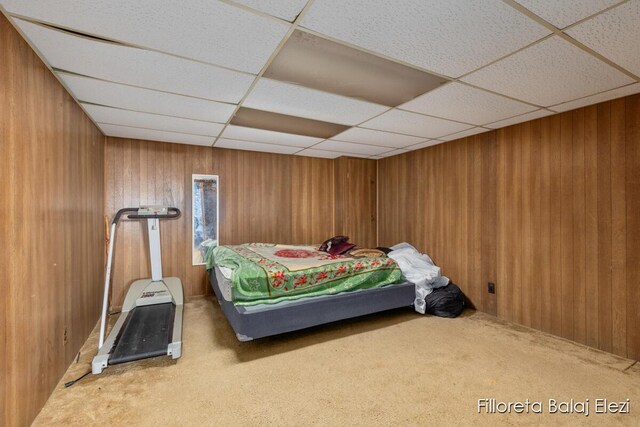 5640 Kraft Ave SE, Grand Rapids, MI 49512 - carpeted bedroom featuring a paneled ceiling and wooden walls