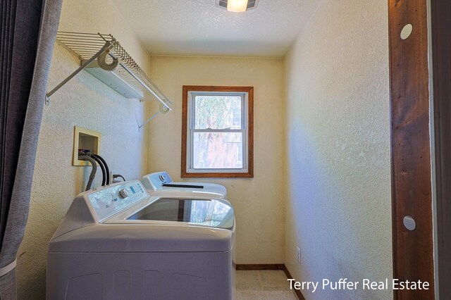 2025 Whitehall Rd, Muskegon, MI 49445 - washroom with washer and clothes dryer, a textured wall, and a textured ceiling
