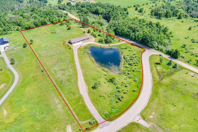 4646 Lehman Rd, West Branch, MI 48661 - aerial view of property and surrounding area with property parcel outlined and a large body of water