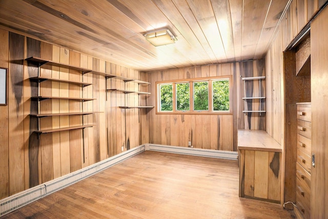 929 N Park Rd, Benton Harbor, MI 49022 - empty room featuring wood finished floors, wood walls, a baseboard radiator, and wood ceiling