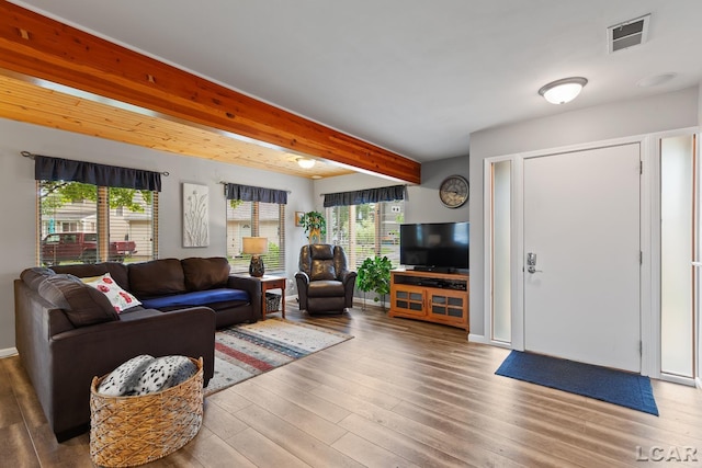 3129 Oakshade Dr, Manitou Beach, MI 49253 - living room with beam ceiling and wood finished floors