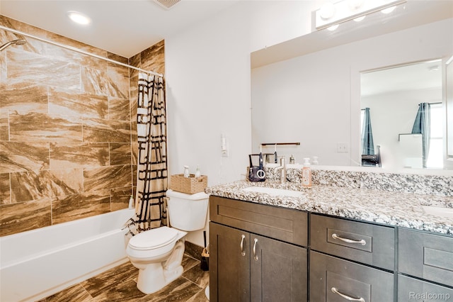 5973 Stella, Troy, MI 48085 - bathroom with double vanity, shower / bath combo with shower curtain, and marble finish floors
