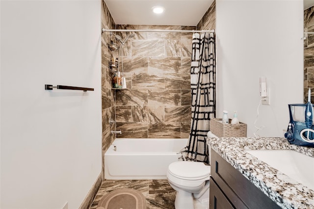 5973 Stella, Troy, MI 48085 - full bathroom with vanity, shower / bathtub combination with curtain, marble finish flooring, and recessed lighting