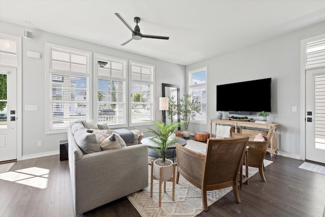 230 Cavelier Ave, Saint Joseph, MI 49085 - living room with a ceiling fan and wood finished floors