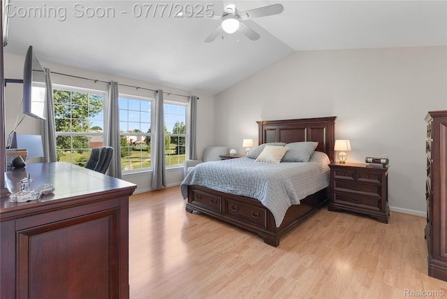 48840 Greenwich Cir, Canton, MI 48188 - bedroom with lofted ceiling, light wood finished floors, and a ceiling fan