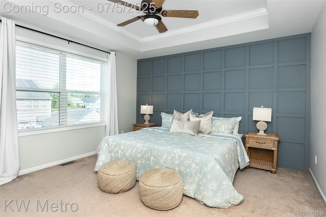 3666 Phillips Ave, Berkley, MI 48072 - bedroom featuring ornamental molding, carpet flooring, and a tray ceiling