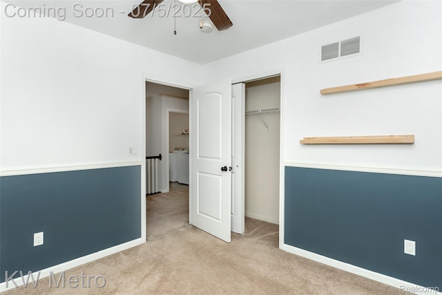 3666 Phillips Ave, Berkley, MI 48072 - unfurnished bedroom with washer / dryer, carpet flooring, a closet, and a ceiling fan