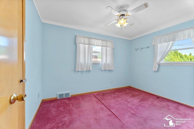 1534 London St, Lincoln Park, MI 48146 - spare room with ceiling fan, crown molding, and carpet flooring