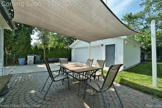 1726 Oxford Rd, Berkley, MI 48072 - view of patio / terrace with outdoor dining space, an outbuilding, and a garage