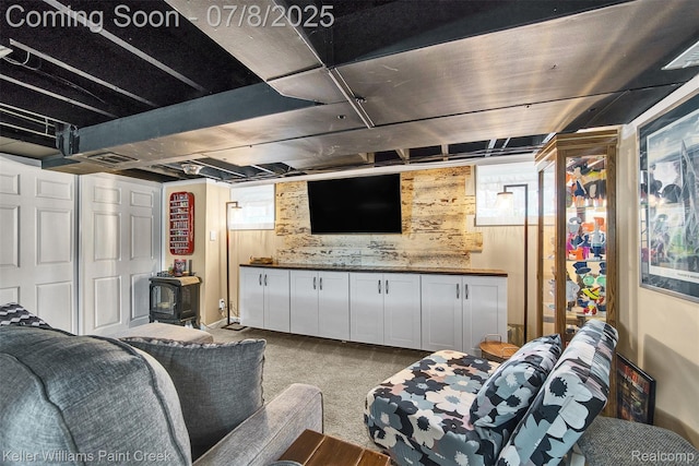 1726 Oxford Rd, Berkley, MI 48072 - carpeted living room with wood walls