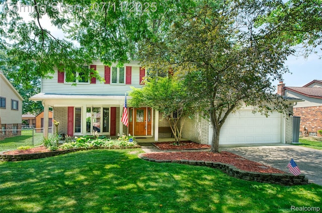 8527 Congress Dr, Canton, MI 48187 - view of front facade featuring driveway, a garage, brick siding, and a porch
