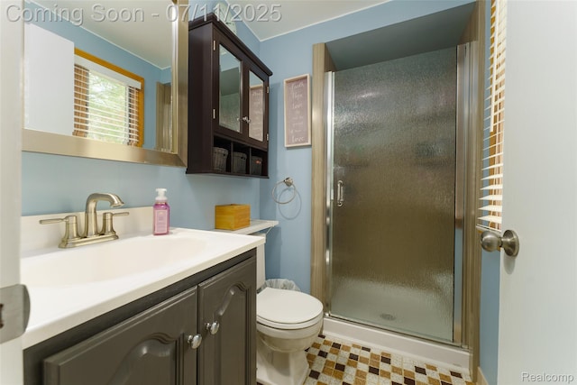 8527 Congress Dr, Canton, MI 48187 - full bathroom with vanity, a shower stall, and tile patterned floors