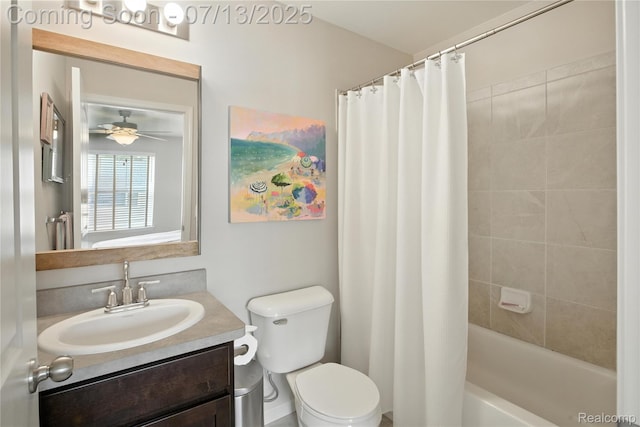 3317 Parkways Blvd, Auburn Hills, MI 48326 - bathroom featuring vanity, shower / tub combo with curtain, and ceiling fan