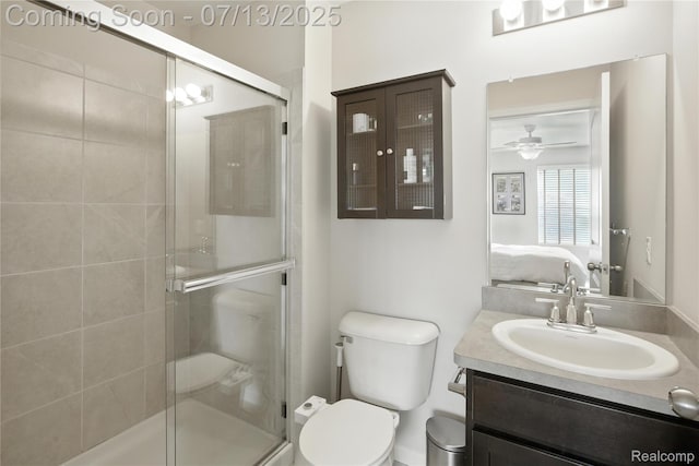 3317 Parkways Blvd, Auburn Hills, MI 48326 - bathroom featuring vanity, a shower stall, ensuite bathroom, and ceiling fan