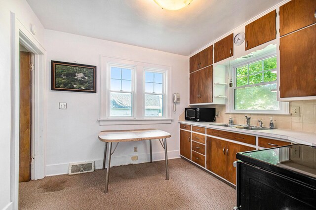 4471 Highland Ave, Benton Harbor, MI 49022 - kitchen featuring black appliances, plenty of natural light, light countertops, and backsplash