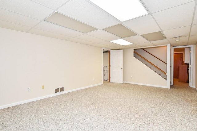 50983 Kiawah Trl, Mattawan, MI 49071 - finished basement with carpet floors, a paneled ceiling, and stairway