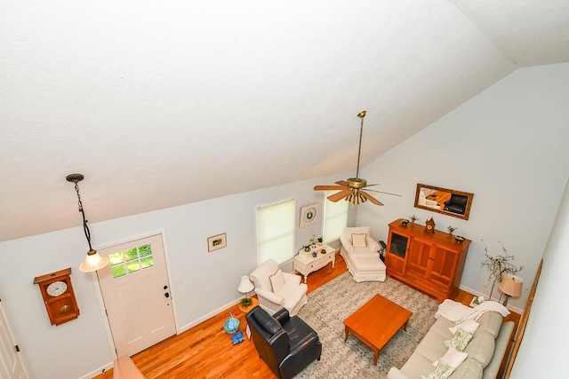 50983 Kiawah Trl, Mattawan, MI 49071 - living area with lofted ceiling, light wood-style floors, and a ceiling fan