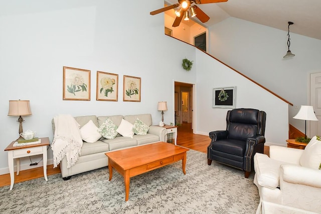 50983 Kiawah Trl, Mattawan, MI 49071 - living area with ceiling fan, high vaulted ceiling, and wood finished floors