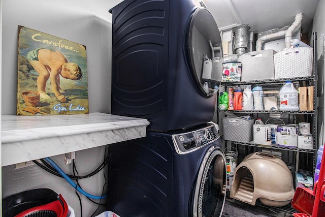 3265 Elmwood Beach Rd, Middleville, MI 49333 - washroom featuring stacked washer / drying machine