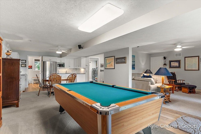 46 Counts Cove Ct, Holland, MI 49424 - playroom featuring a ceiling fan, billiards table, a textured ceiling, and light wood-style flooring