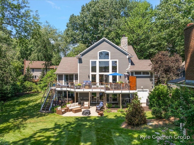 46 Counts Cove Ct, Holland, MI 49424 - rear view of property featuring an outdoor living space with a fire pit, stairs, a wooden deck, a patio, and a yard