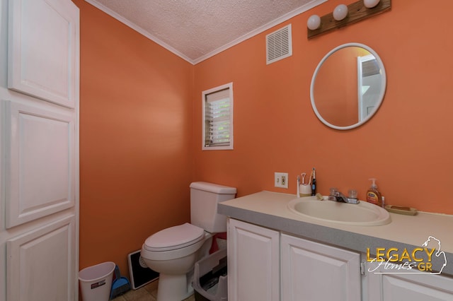 1163 Maple Leaf Ln NW, Walker, MI 49534 - half bath featuring crown molding, vanity, a textured ceiling, and tile patterned flooring