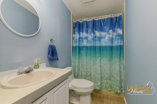 1163 Maple Leaf Ln NW, Walker, MI 49534 - bathroom featuring a textured ceiling, vanity, tile patterned flooring, and curtained shower