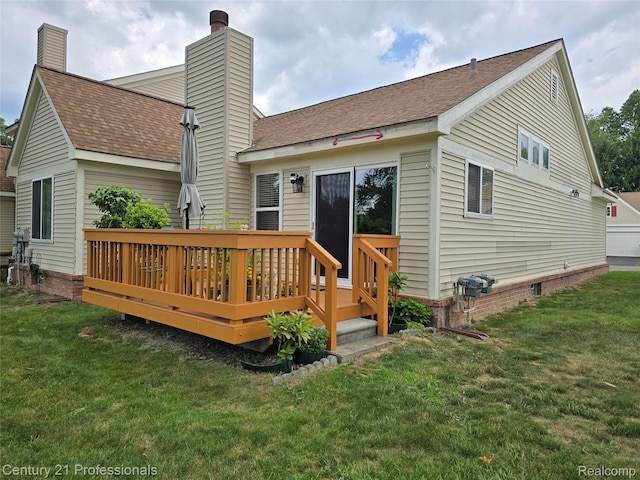 37329 Amhurst Dr Unit 23, Westland, MI 48185 - back of property with a yard, a wooden deck, a chimney, and a shingled roof