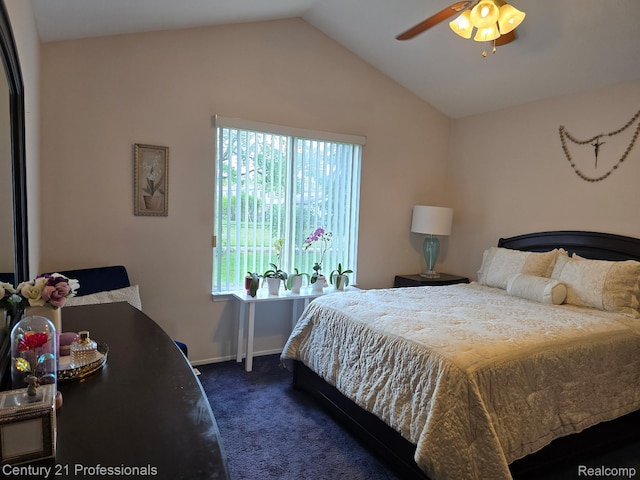 37329 Amhurst Dr Unit 23, Westland, MI 48185 - bedroom featuring dark colored carpet, lofted ceiling, and ceiling fan