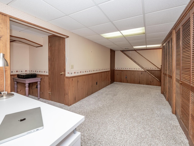 1627 Whitby Ave, Portage, MI 49024 - finished basement with a wainscoted wall, wooden walls, a paneled ceiling, and carpet