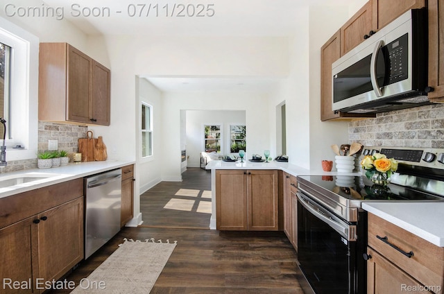 271 College St, Southfield, MI 48220 - kitchen with stainless steel appliances, a peninsula, decorative backsplash, and light countertops