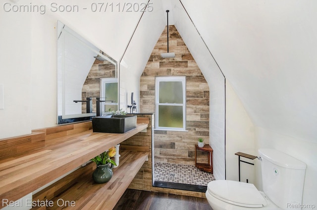 271 College St, Southfield, MI 48220 - bathroom with a walk in shower, wood finished floors, and vanity