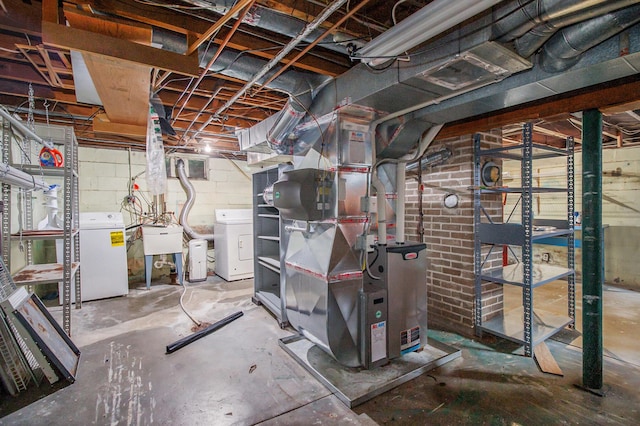 838 Lakeway Ave, Kalamazoo, MI 49001 - unfinished basement featuring washing machine and dryer and heating unit